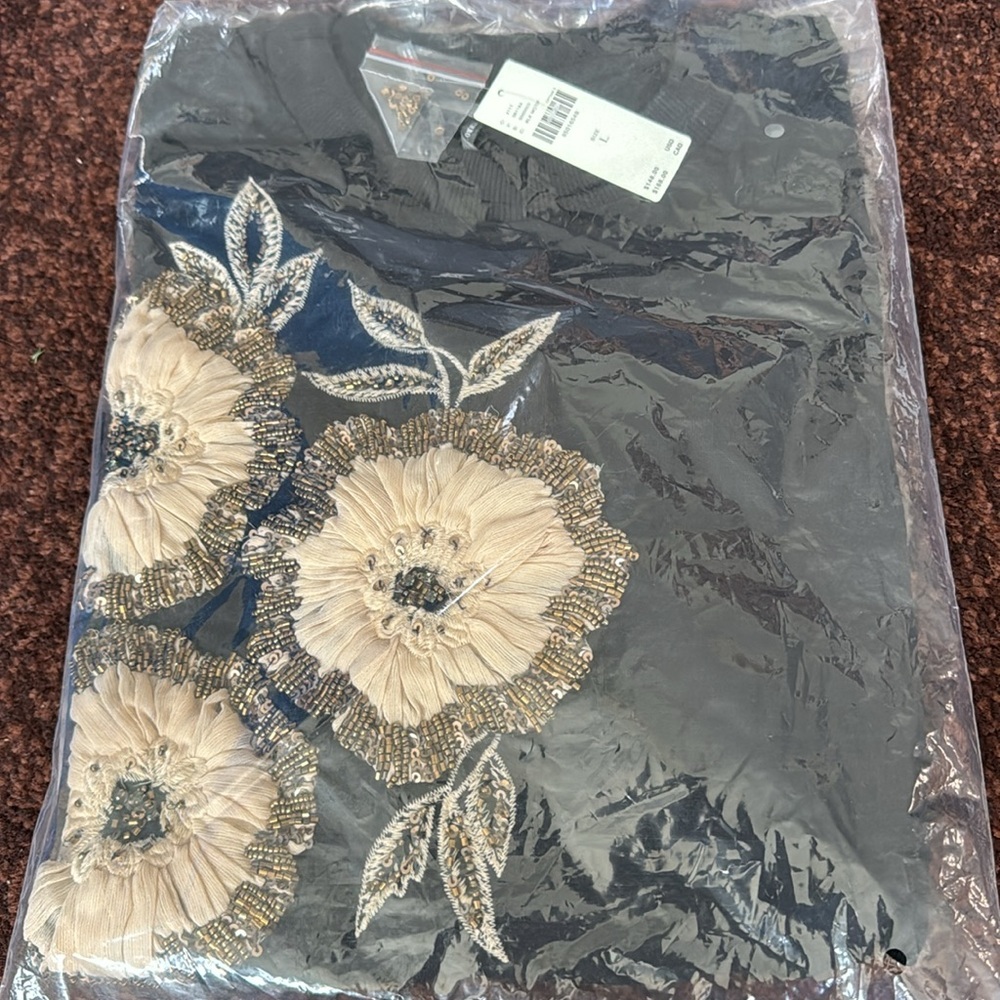 NWT! By Anthropologie Floral Appliqué Crew-Neck Sweater - Multiple 🏀 - Picture 6 of 7